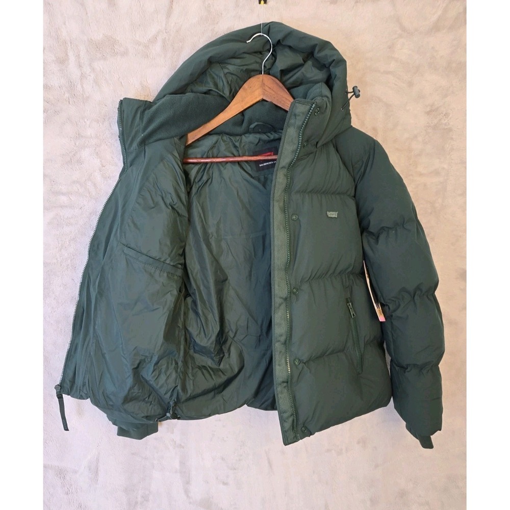 Levi's Women's Hooded Puffer Jacket Green Size Small LW5SP697 *NEW* Warm Soft